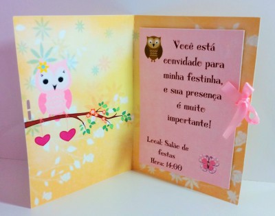 Convite corujinha e flores
