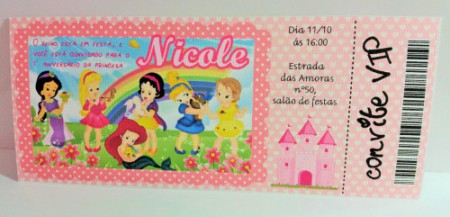 Convite ingresso - princesinhas da Disney